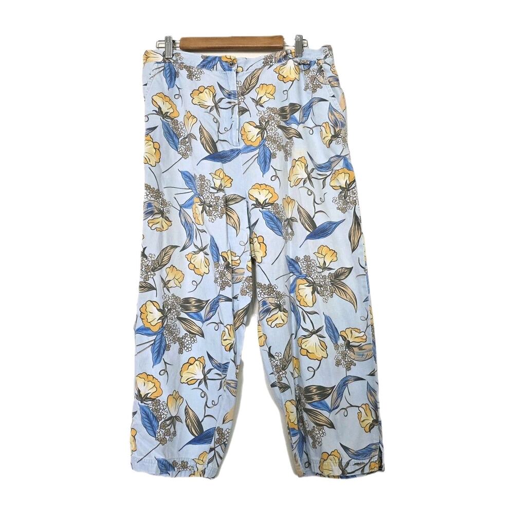 Vintage Floral Cropped Pants Womens XL Cotton Cottagecore Teacher Artsy Beach